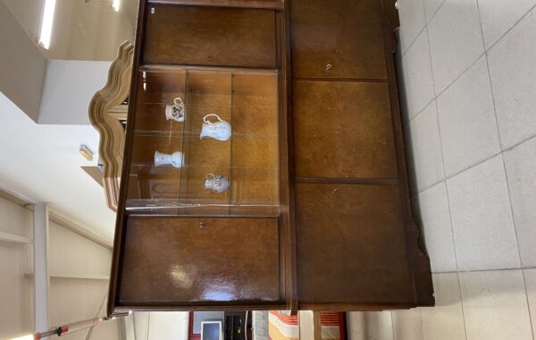 978 Antik prosklený sekretář-příborník dvoudílný-ořechový 185x52x152cm za 2870Kč