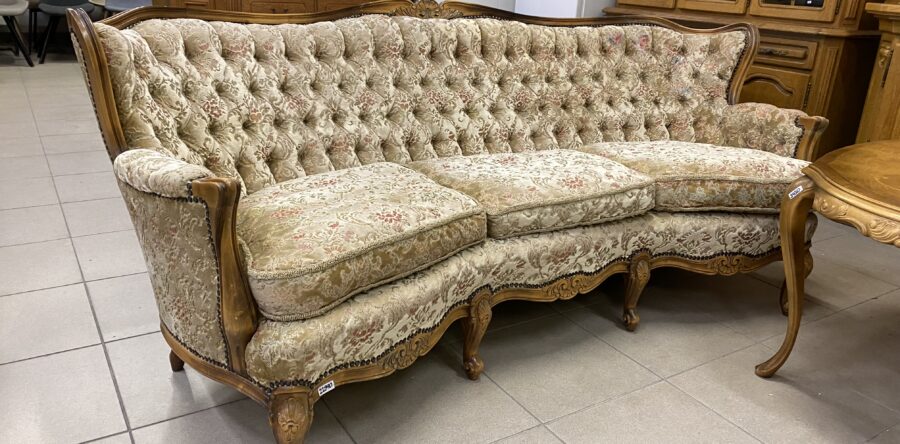 992 zámecká velká oblouková pohovka 220cm,dvě křesílka+taburet ,péřové polštáře,  19890Kč