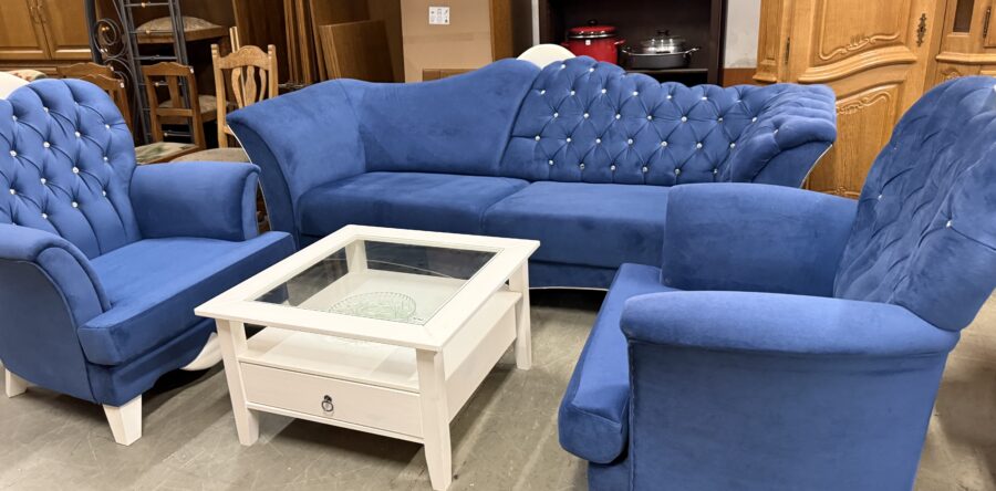 370 Modrá souprava 3+1+1 v glamour stylu Miladi za 10860Kč