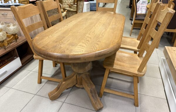 200 masívní dubový stůl  180x86x76cm  a pět poctivých masívních židlí za 9450Kč